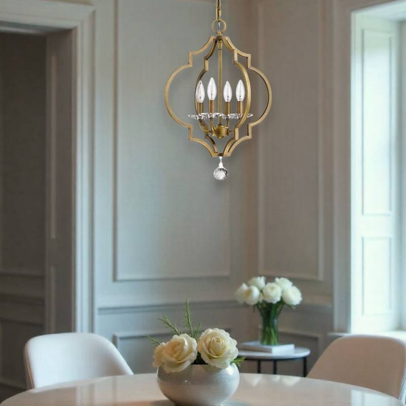 HomeRoots Brass Candle Style Four Light Metal and Crystals Dimmable Chandelier - 16' X '21' X '16 - 16' X '21' X '16