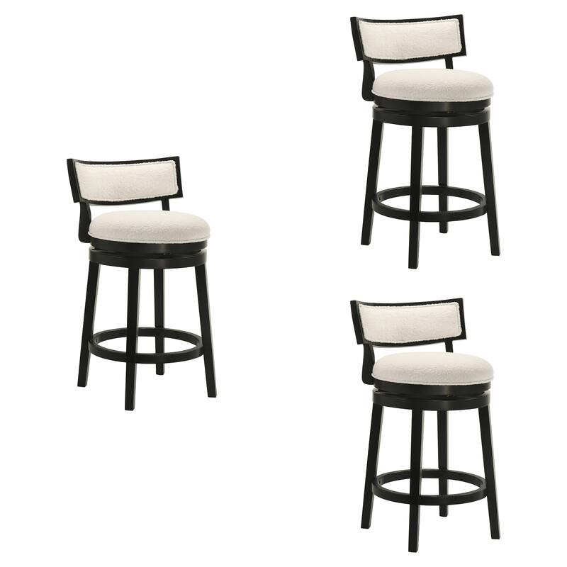 Noely Modern Farmhouse Boucle Bar Stool, Swivel Counter Height Chair with Solid Wood Frame - Set of 3 - White/Black - Counter Height
