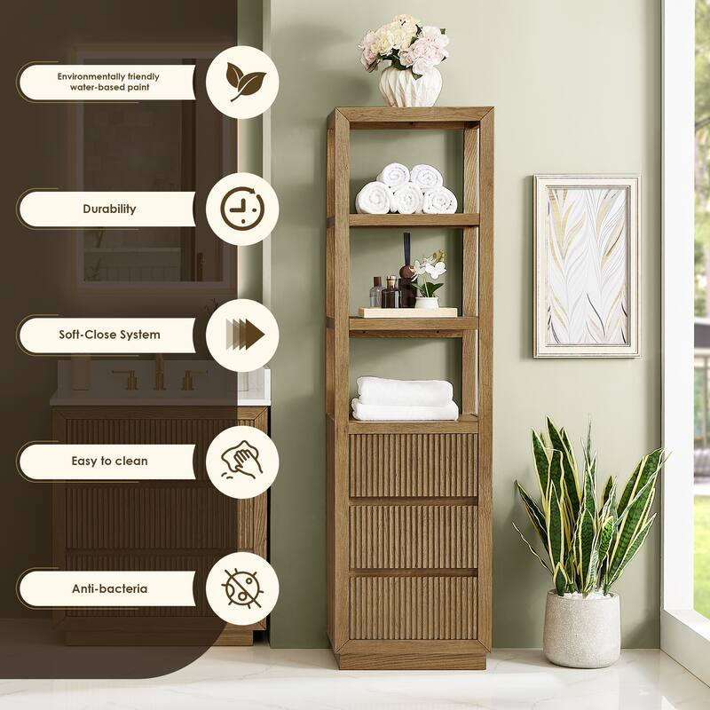 Navan 20" Freestanding Linen Cabinet in Weathered Brown - 20"x72"