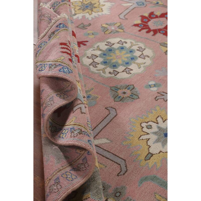 Light Pink Oushak Oriental Area Rug Handmade Wool Carpet - 9'0"x 11'10"