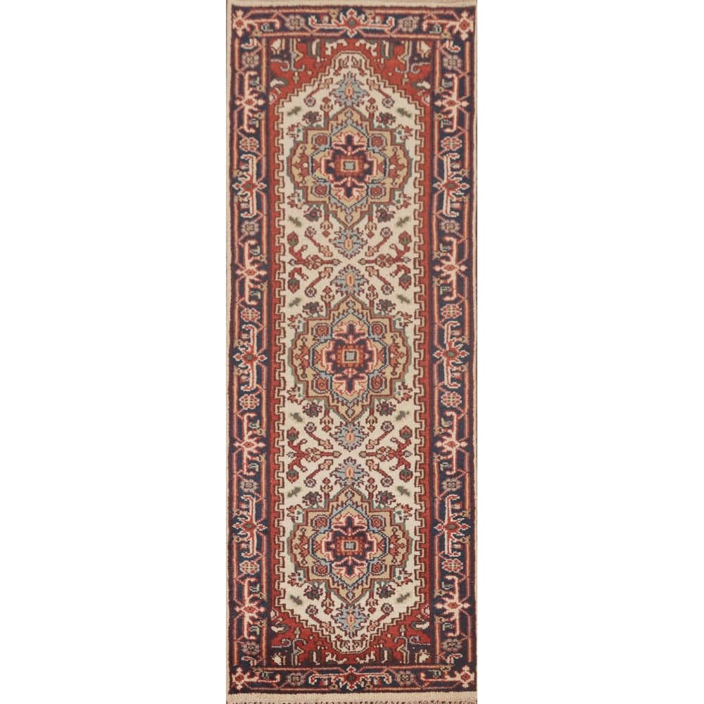 Geometric Heriz Serapi Runner Rug Hand-Knotted Wool Carpet - 2'6"x 7'11"