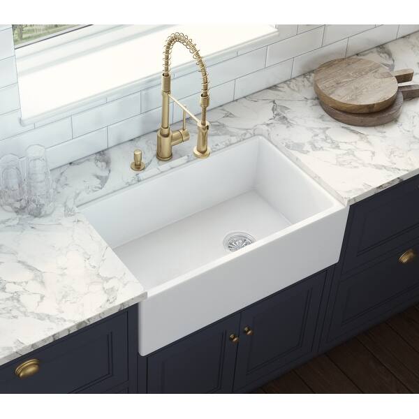 Ruvati 30-inch Fireclay Farmhouse Offset Drain Kitchen Sink ...