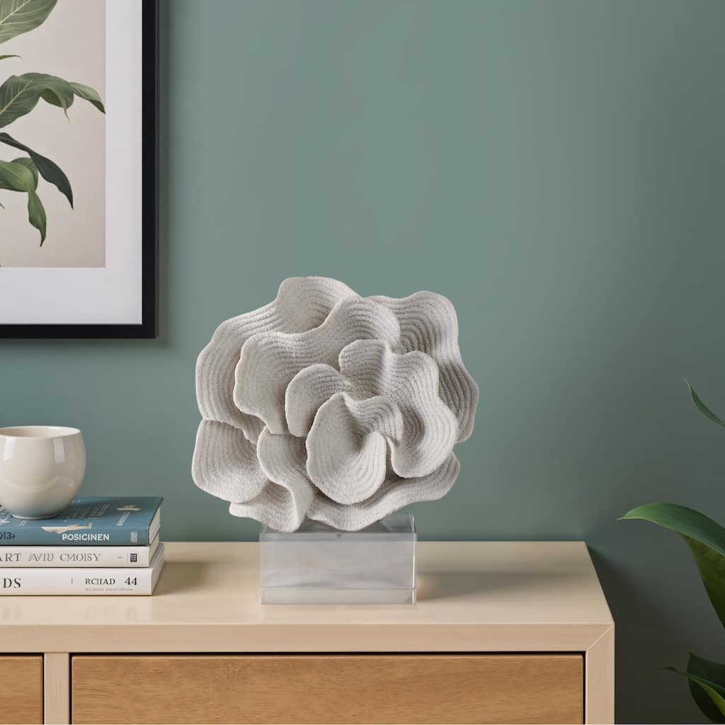 Polyresin Coastal Sculpture Abstract Layered Petal Design - 12" White - 10.5" x 4" x 12"