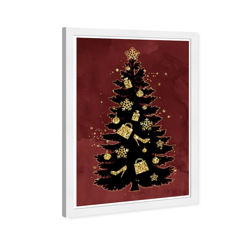 Wynwood Studio Prints Holiday and Seasonal Glam Holiday Tree Gold and Metallic Gold Glam Wall Art Canvas Print