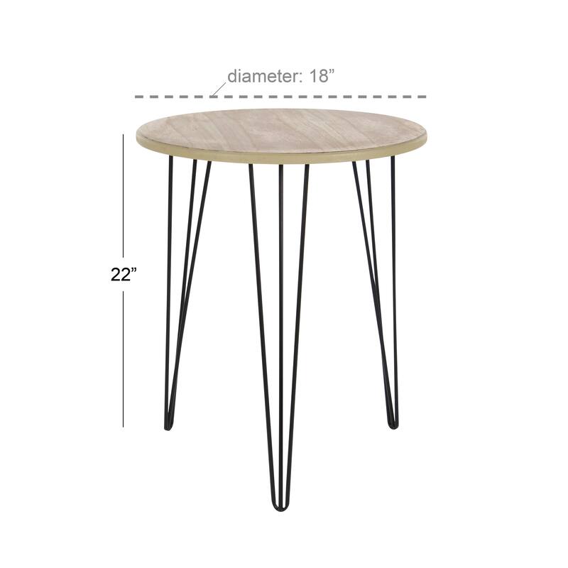 Wooden Accent Table with Black Metal Hairpin Legs - Brown - Roche River Decor - 18"W x 18"L x 22"H