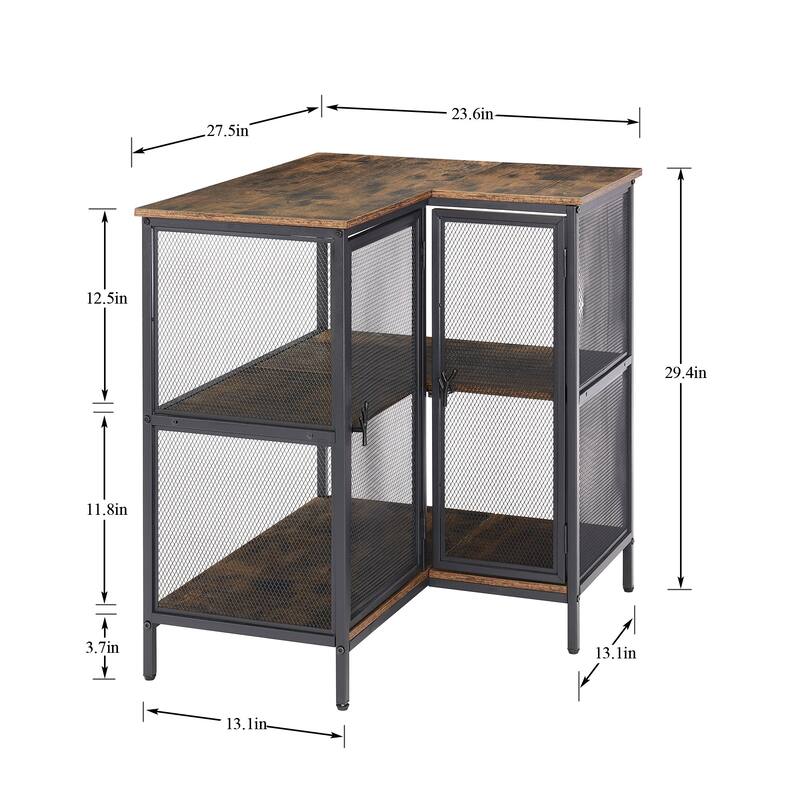 VECELO L-Shaped 3-Tier Corner Cabinet 29.4" End Table with Mesh Doors and Storage Shelves 90° Angle Design Free-Standing Table
