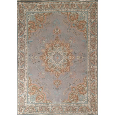 Tabriz Persian Vintage Rug Hand-Knotted Traditional Gray Wool Carpet - 9'5"x 12'4"