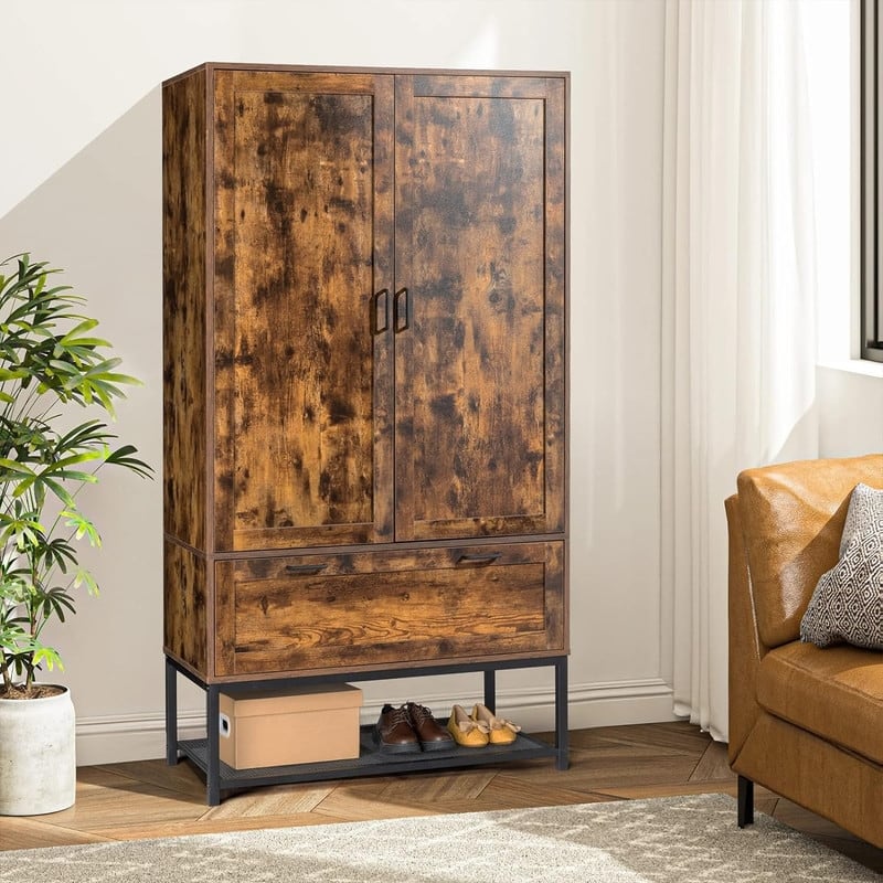 Freestanding Wardrobe Armoires Cabinet with Doors - Brown