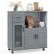 preview thumbnail 1 of 8, Gymax Kitchen Island Cart on Wheels Microwave Cabinet w/ Frosted Kitchen Cart - Grey