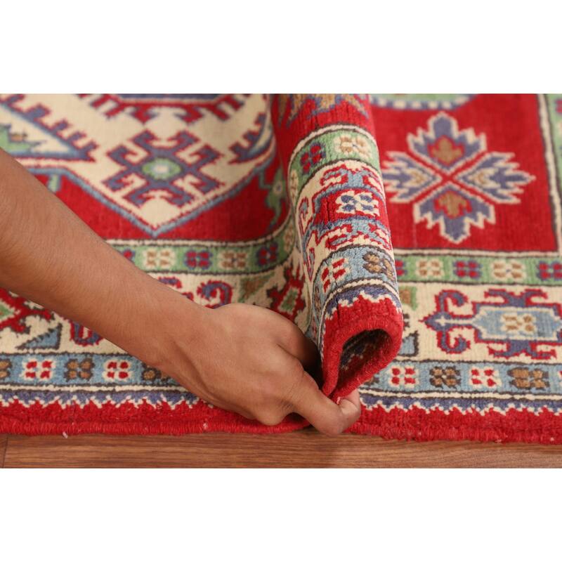 Red Kazak Oriental Foyer Rug Hand-Knotted Wool Carpet - 3'3" x 4'10"