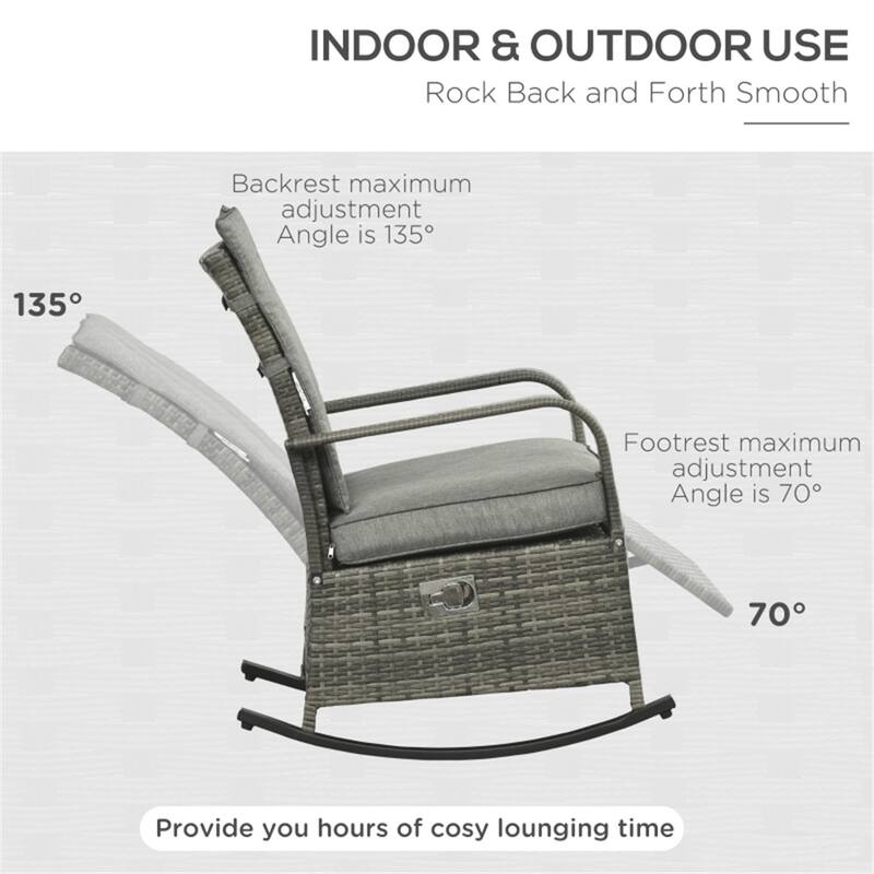 Reclining Outdoor Rocking Chair with Removable Cushion Covers and Adjustable Footrest for Comfortable Seating