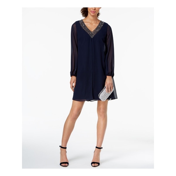 BETSY & ADAM Navy Long Sleeve Above The Knee Shift Dress Size 4. Opens flyout.
