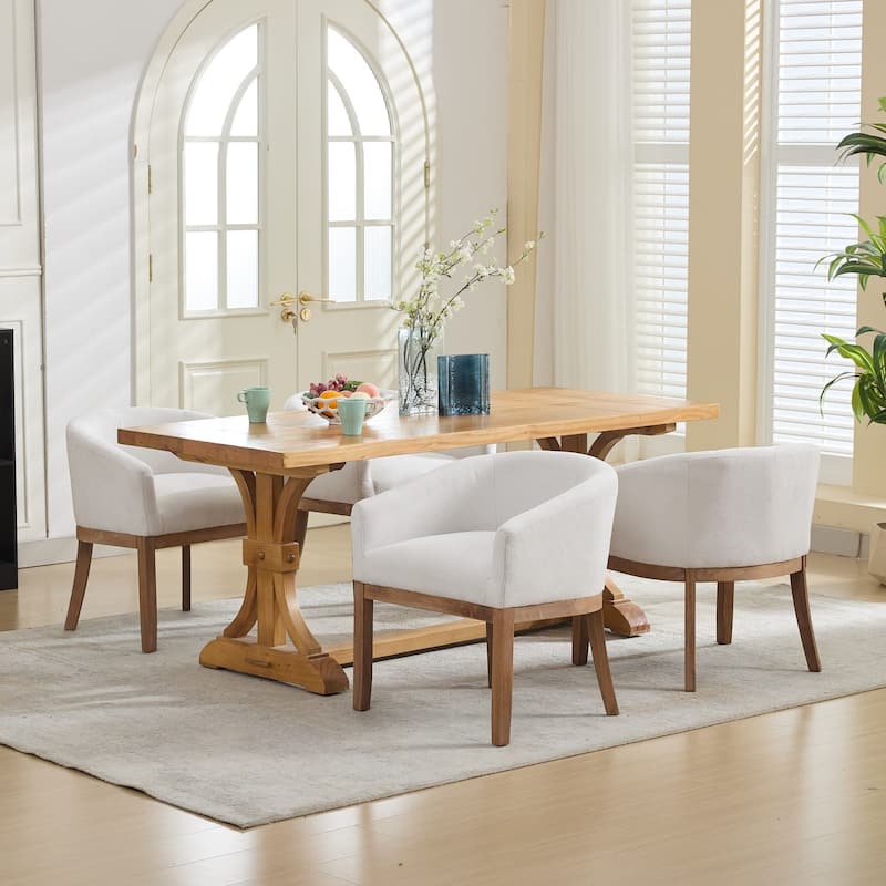 GDF Studio - Winslow Mid-Century Modern Barrel Dining Chair with Arms and Linen Upholstery