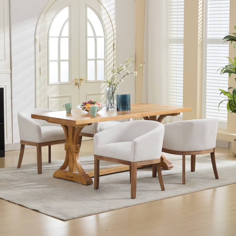 Modern 19" W Upholstered Barrel Dining Chairs with Arms, Farmhouse Linen Accent Chairs with Solid Wood Frame