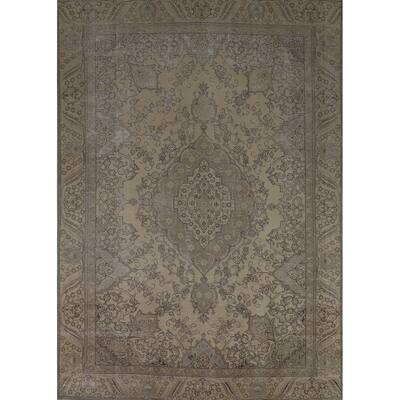 Traditional Tabriz Persian Vintage Rug Handmade Beige Wool Carpet - 9'7" x 12'1"