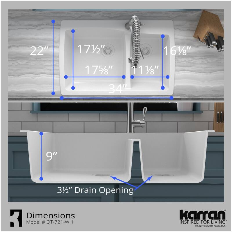 Karran USA QT-721 Quartz QT 34" Drop In Double Basin Quartz Composite