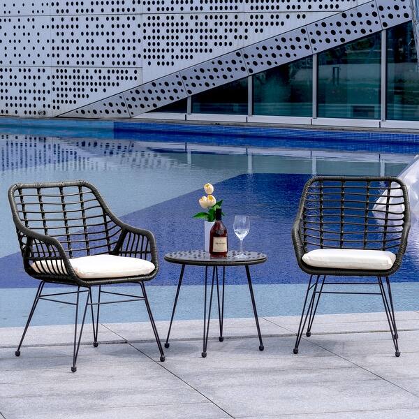 Outdoor 3 Pieces PatioundefinedRattan Bistro Furniture Set Bed Bath