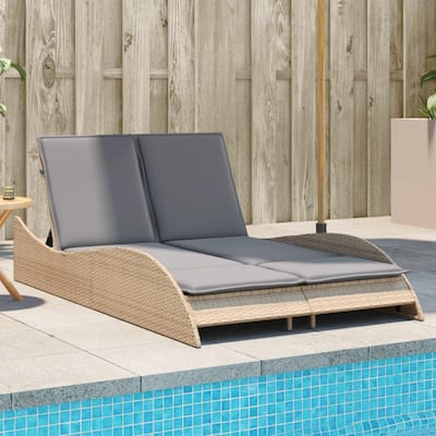 vidaXL Sun Lounger Beige PE rattan 44.9x80.7x28.7 in - 44.9" x 80.7" x 28.7"/ 1