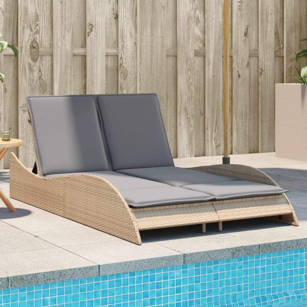 vidaXL Sun Lounger Beige PE rattan 44.9x80.7x28.7 in - 44.9" x 80.7" x 28.7"/ 1