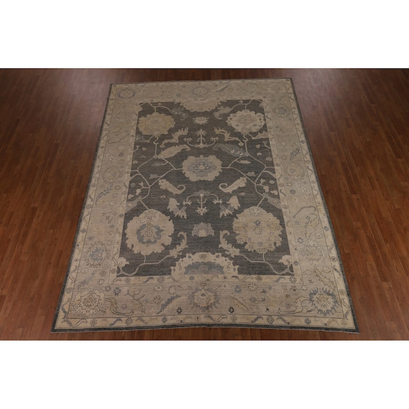 Oushak Turkish Area Rug Hand-Knotted Grey Transitional Wool Carpet - 8'10"x 11'7"