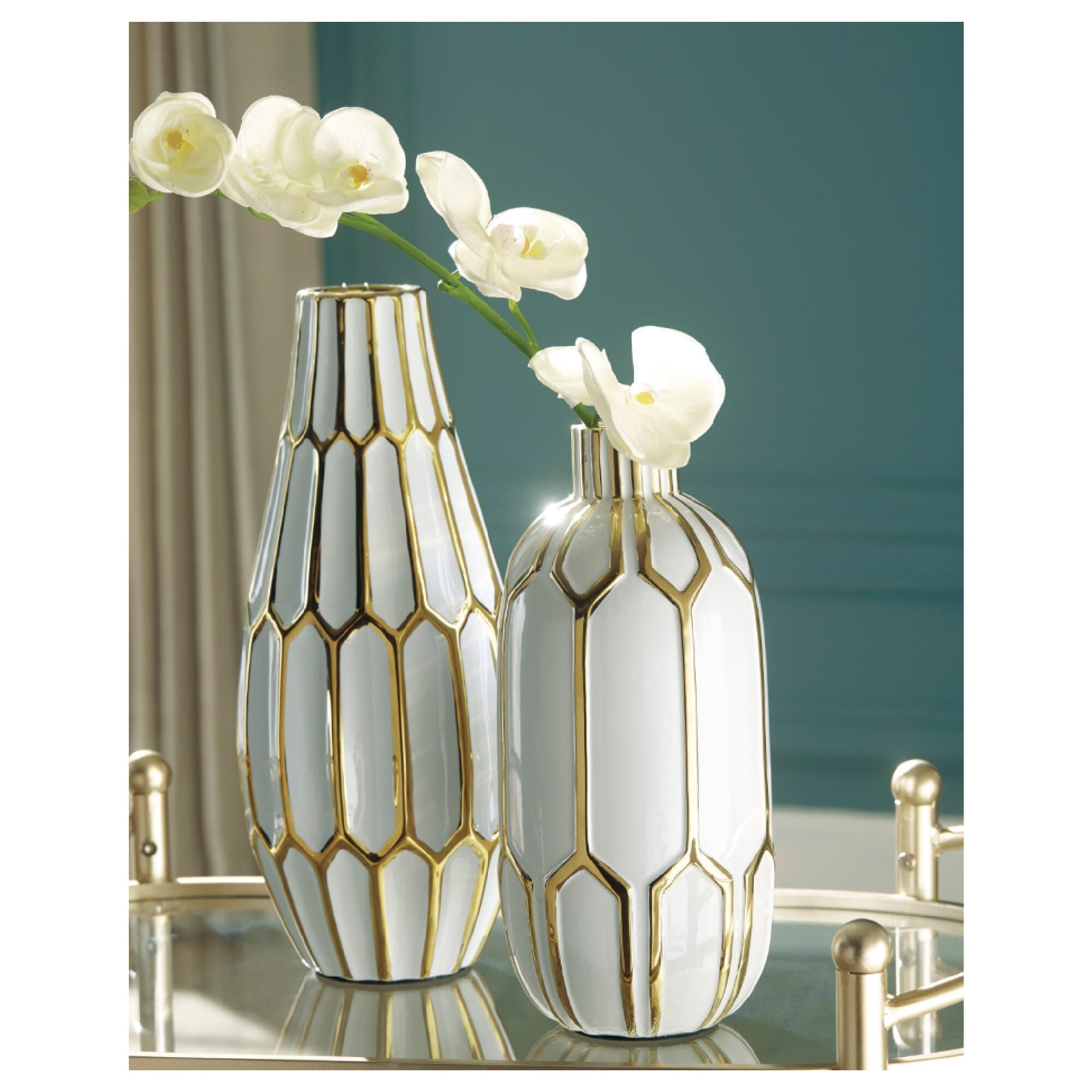 Signature Design by Ashley Mohsen Vase Gold/White (Set of 2)