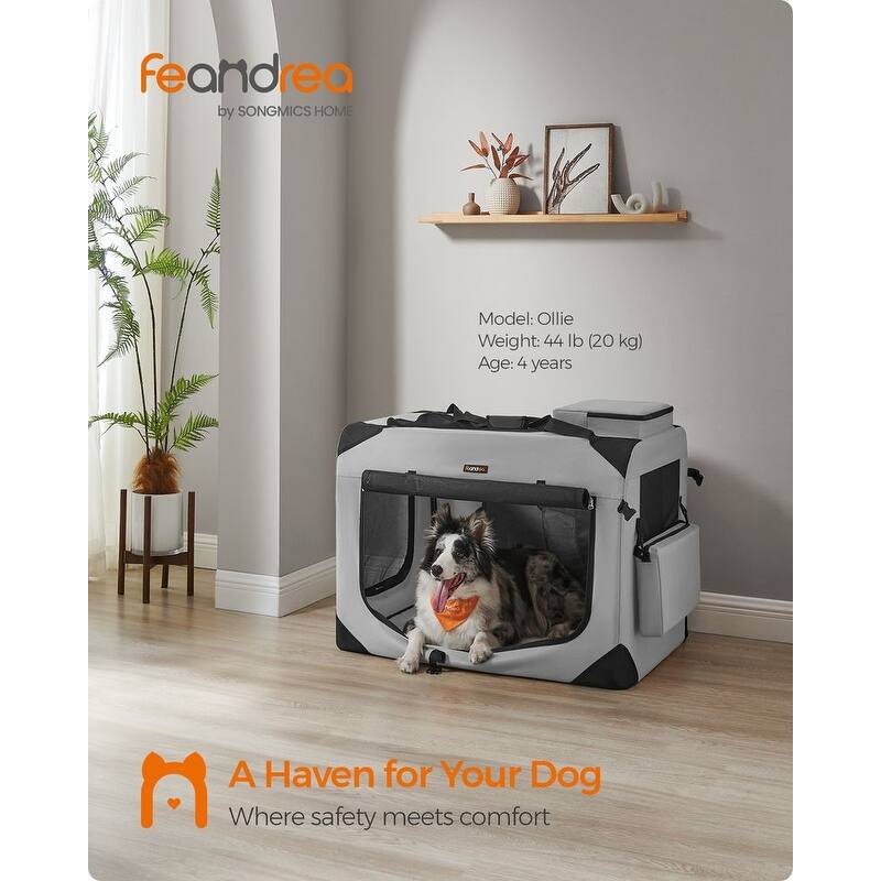 Metal Frame Oxford Fabric Foldable Soft Pet Carrier with Mesh Windows and Side Pockets