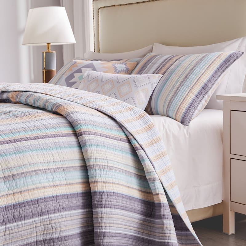 Greenland Home Fashions Durango 100% Cotton Reversible Stripes Quilt Set