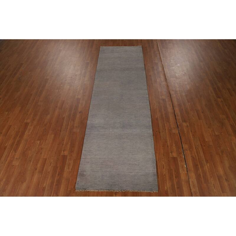 Gray Gabbeh Modern Runner Rug Handmade Wool Carpet - 3'0"x 9'10"