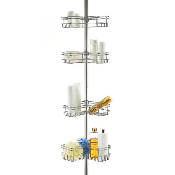 slide 2 of 42, Utopia Alley Tension Pole Shower Caddy Corner Organizer, Adjustable with 4 Removable Baskets, 60 to 97 Inch Satin Nickel