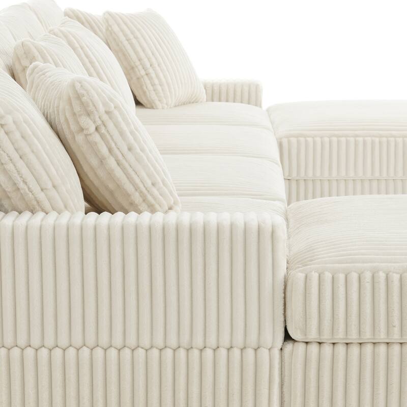 Anne 150" W Upholstered Plush Corduroy Modular Sectional Sofa