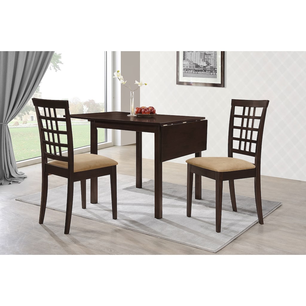 Kelso 3-piece Cappuccino and Tan Drop Leaf Dining Table Set