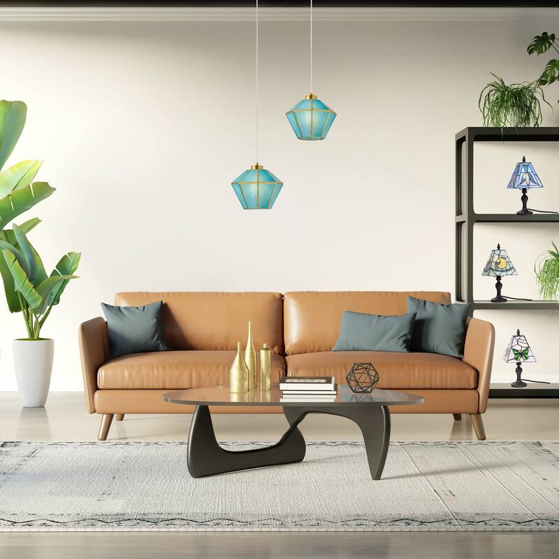 Margaux River of Goods Green Stained Glass and Metal 10-Inch Pendant Light with Adjustable Hanging Cord - 10" x 10" x 59"