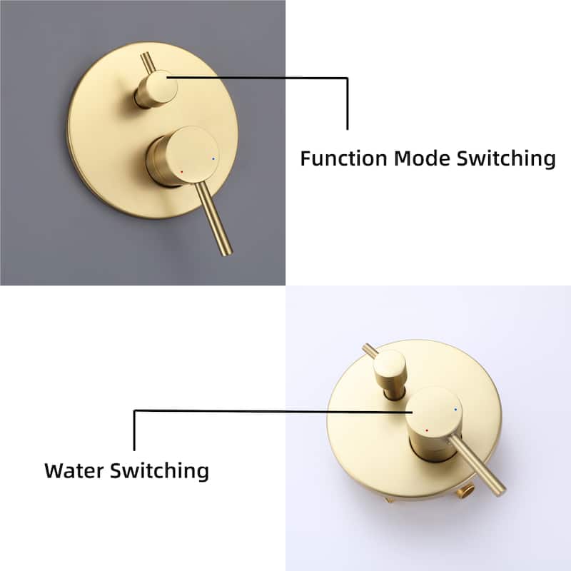Brushed Gold Rain Shower System Wall Mount Rain Shower Head With Handheld Shower Combo Set Rough-In Valve