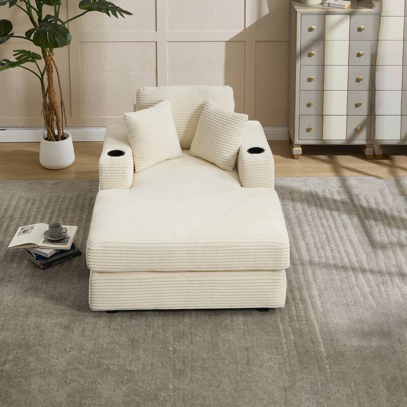 Corduroy Upholstered Chaise Lounge Sofa,Magazine bag,Detachable Cushions Deep Seat for Living Room Office