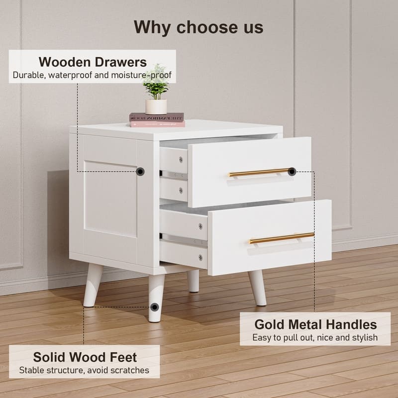 Modern Nightstand Bedside Table Storage, Side End Table for Bedroom with 2 Drawers