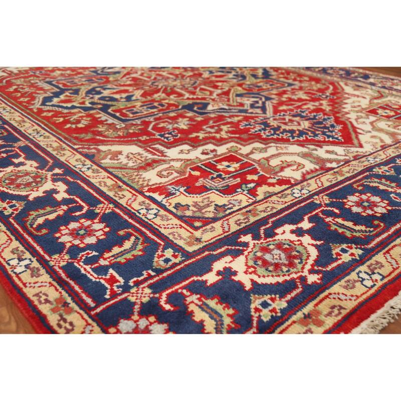 Hand Knotted Oriental 100% Wool Carpet Traditional Medallion Red Heriz (serapi) Area Rug - 9' 11'' X 7' 11''