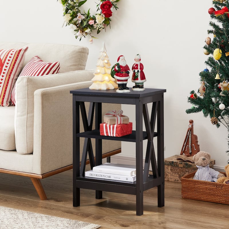 Javlergo Modern Nightstand with 3-tier Storage Shelves Side End Table - Black