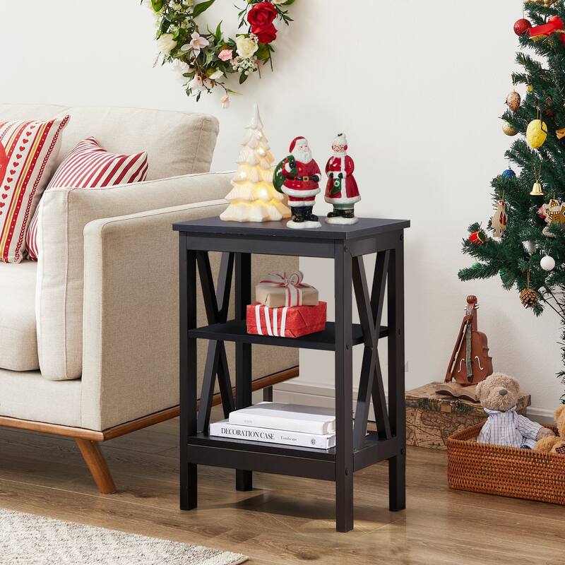 Modern Nightstand with 3-Tier Storage Shelves A Variety of Colors Are Available for Living Room, Bedroom Entrance End Table - Black