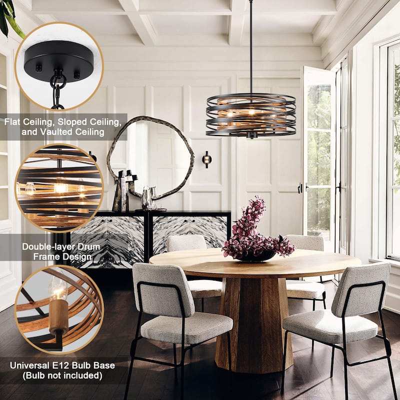Farmhouse 5-Light Metal Drum Shape Pendant Light for Kitchen Island Entryway