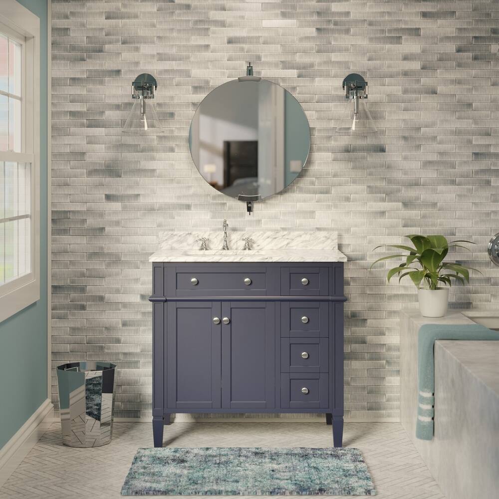 KitchenBathCollection Hailey 36" Bathroom Vanity with Carrara Marble Top