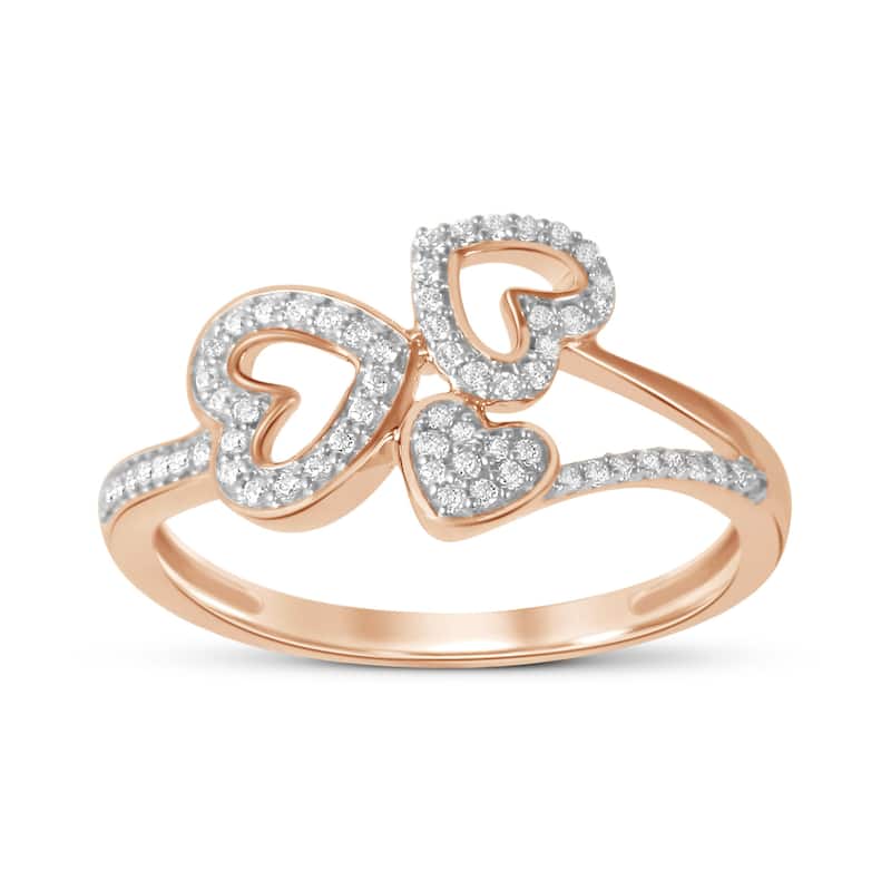 1/6ct TDW Triple Heart Diamond Promise Fashion Ring in 10K Gold for Women - 8.5 - Rose