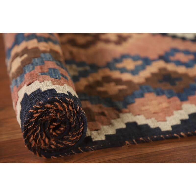 Geometric Kilim Qashqai Persian Vintage Area Rug Flatweave Wool Carpet - 4'8"x 7'3"