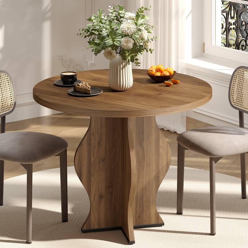 Round Dining Table Coffee Table, Home Office Table Kitchen Table, Breakfast Nook Table with Wave Base