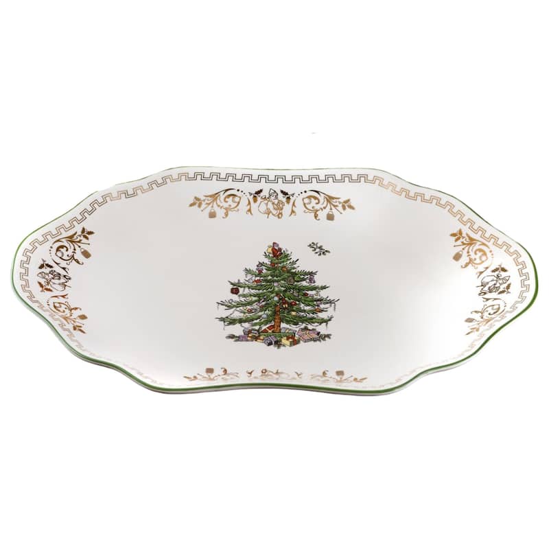 Spode Christmas Tree Gold Medium Oval Platter - 13-Inch