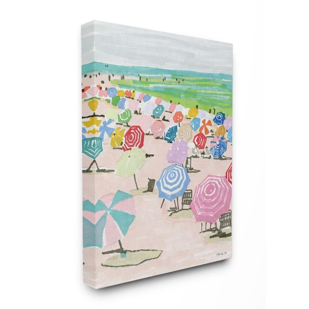 Stupell Pastel Umbrella Filled Beach Watercolor Landscape Canvas Wall Art - Multi-Color
