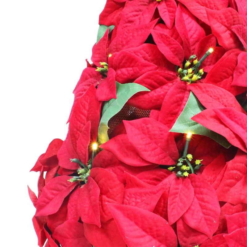 Puleo International 36" Pre-Lit Battery-Operated Artificial Potted Red Poinsettias