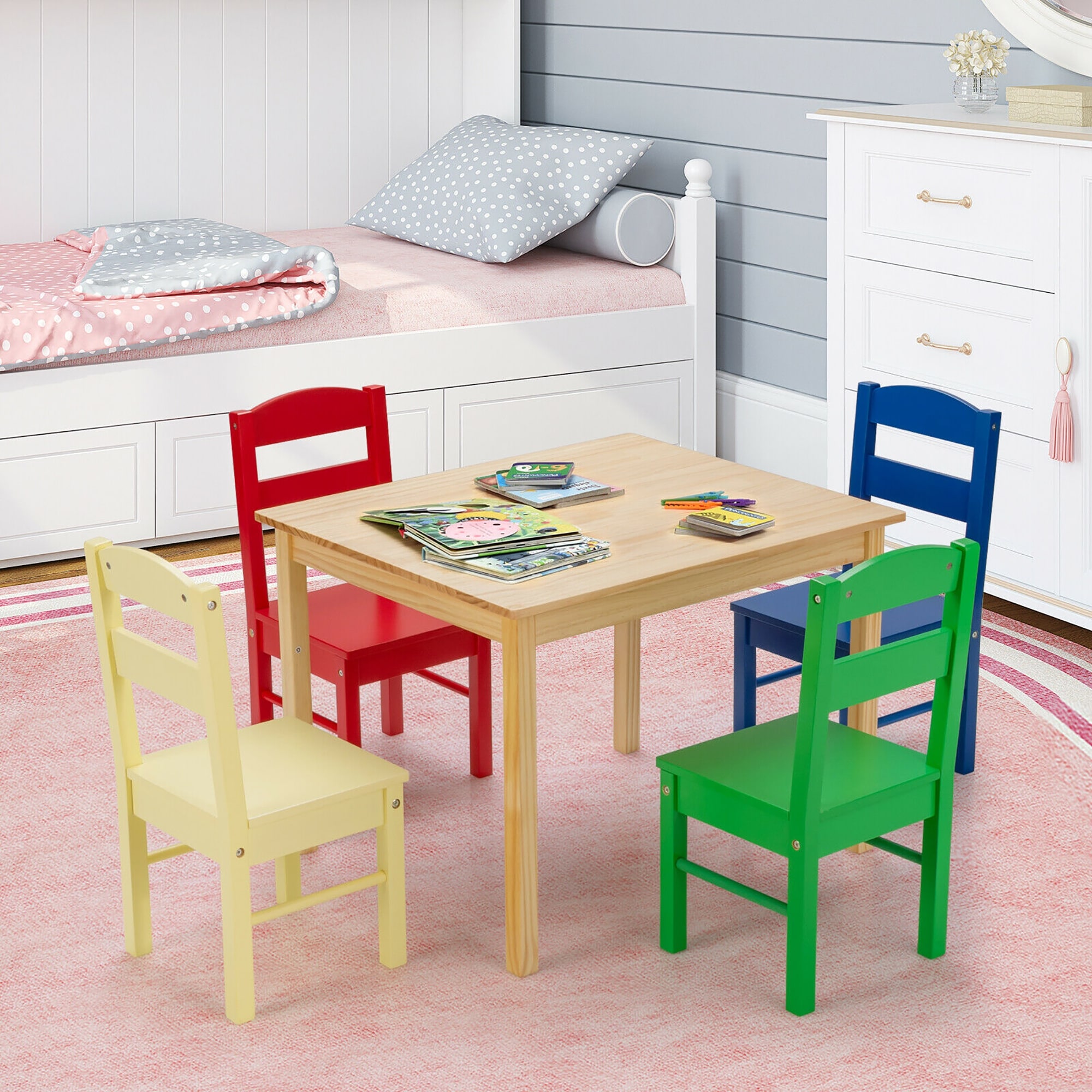 5 Piece Kids Table And Chair Set Junior Furniture Dining Playing Learning 
