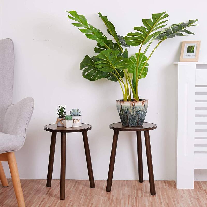 Wood Plant Stand Round Small Side Table Holder (set of 2)