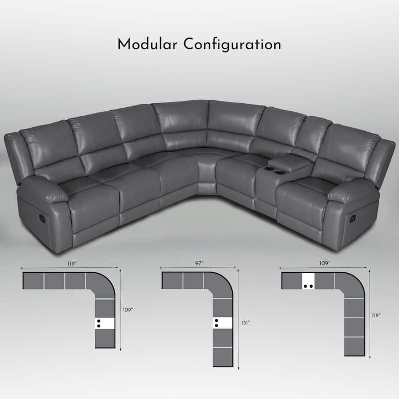 119''W Faux Leather 6-Seat Large Manual Reclining Sectional Sofa