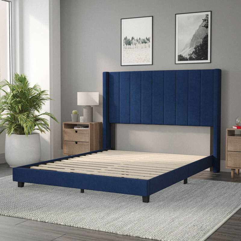 Upholstered Platform Bed with Wingback Headboard
